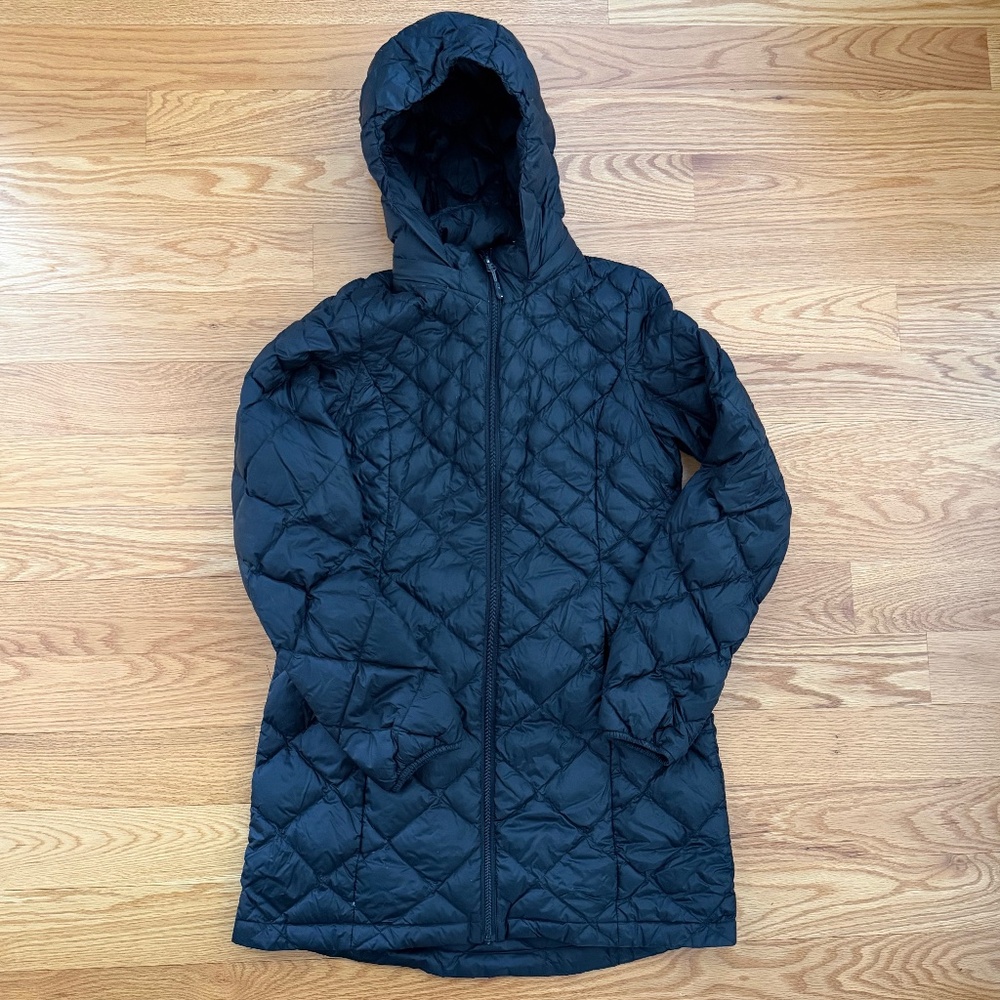 32 Degrees Heat Black Quilted Hooded Long Puffer (S)